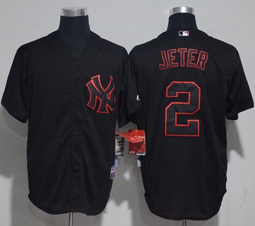 Yankees #2 Derek Jeter Black Strip Stitched MLB Jersey - Click Image to Close